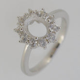 Sterling Silver Semi Mount Ring Setting Oval OV 8x6mm Halo White Topaz PJC33 - Syzjewelry